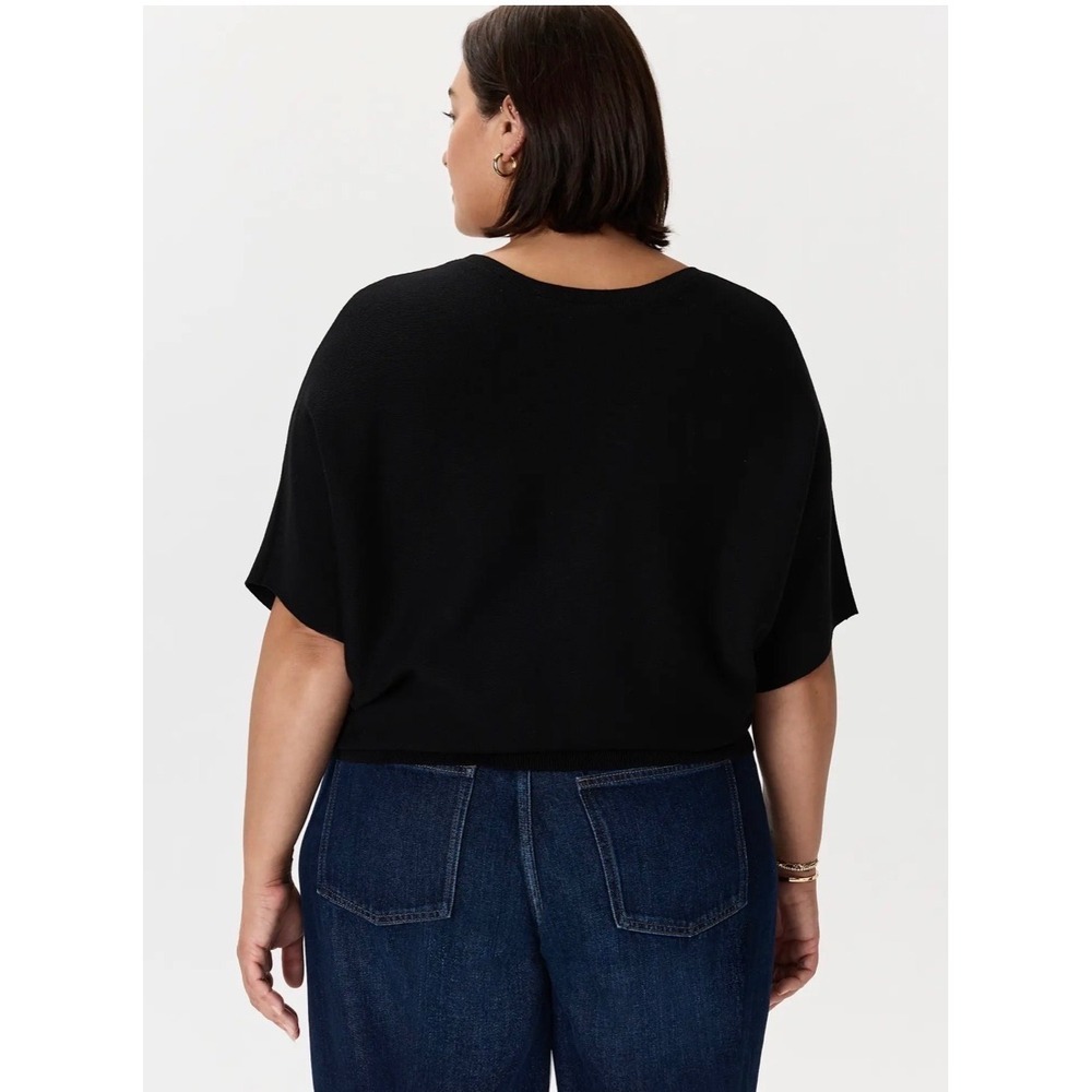 Quince Black Cotton Cashmere Link-Stitch Dolman Sweater XL Short Sleeve Scoop - Picture 2 of 9
